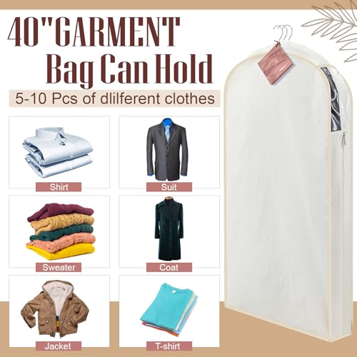 Briwooody 2 Sets 40 Inch Linen Fabric Bags for Hanging Clothes and Storage with Cedar Blocks for Fresh Smell and Moth Protection Sandpaper for Suit Fur Coat Jacket Sweater(Beige)