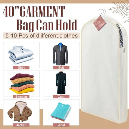 Briwooody 2 Sets 40 Inch Linen Fabric Bags for Hanging Clothes and Storage with Cedar Blocks for Fresh Smell and Moth Protection Sandpaper for Suit Fur Coat Jacket Sweater(Beige)
