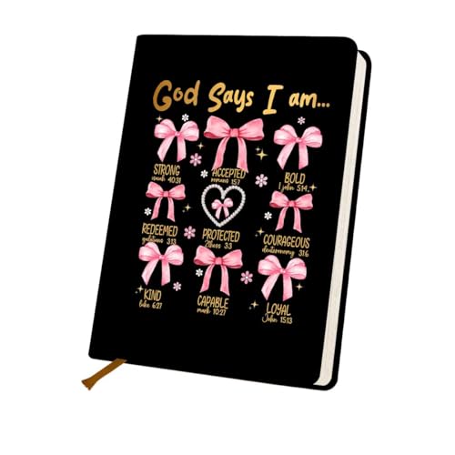 Bible Verse Lined Journal Notebook for Women Men, 200 Pages A5 Hardcover Leather Journals for Writing Note Taking, Positive Affirmation Christian College Ruled Notebook Diary Notepad, Preppy Bow 1 - color: Multi 1309