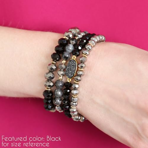 RIAH FASHION Bohemian Acrylic Druzy Multi-Layer Bead Statement Bracelet - Versatile Faux Stone Pendant Stretch Strand Stackable Cuff Bangle Set Sparkly Crystal - color: Oval Acrylic Druzy - Sapphire