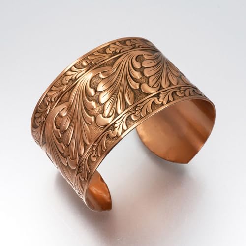 Handmade Solid Copper Cuff Bracelet adjustable with Scroll Design, Made in USA
