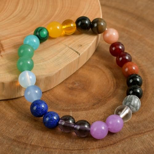 Natural Stone Beaded Bracelets for Women Men - 8MM Semi-Precious Stones Bracelets Adjustable Crystal Beads Stretch Bracelet