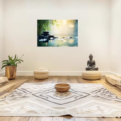 PLIDAAYO Zen Bathroom Wall Art Meditation Candle Canvas Print Picture Bamboo Black Zen Stone Poster Still Life Water Painting for Yoga Bedroom Home Decor(Zen-04,12"x18")