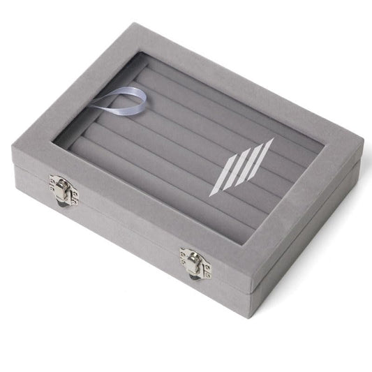 Jewelry Storage Box with Lid – Quality Corduroy Display Case for Earrings, Rings & Accessories – Stylish - color: Grey