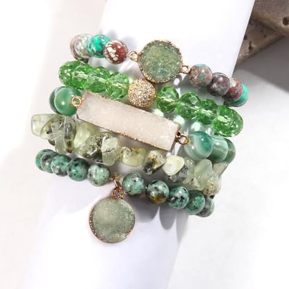 5PCS 6PCS Natural Boho Beaded Bracelets/Bangle for Women Men,Healing Turquoise Jasper Agate Crystal Gemstone Stone Chakra Multilayer Wrap Bohemian Handmade Jewelry Beads Stretch Bracelet Set