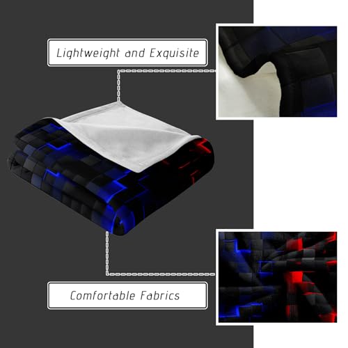 Lightweight Fleece Blanket,Super Soft Cozy Fluffy Plush Red Blue Geometry Abstract Ombre Print Throw Blanket for Couch, Sofa, Bed 47"x59" - color: Red Blue Geometry