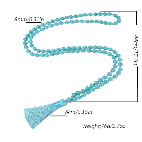 8mm Natural Stone 108 Mala Beads Necklace for Men and Women - color: Blue Turquoise