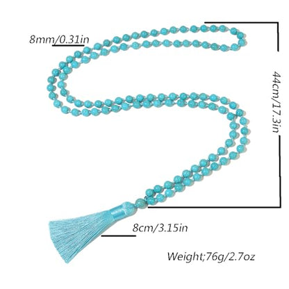 8mm Natural Stone 108 Mala Beads Necklace for Men and Women - color: Blue Turquoise
