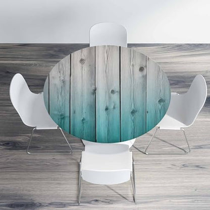Plank Round Table Cloth Rustic Antique Teal Blue Aged Wooden Elastic Edged Table Cover Fade and Stain Resistant Table Cloths Easy to Clean Fits Tables 40-44" Diameter - color: Plank