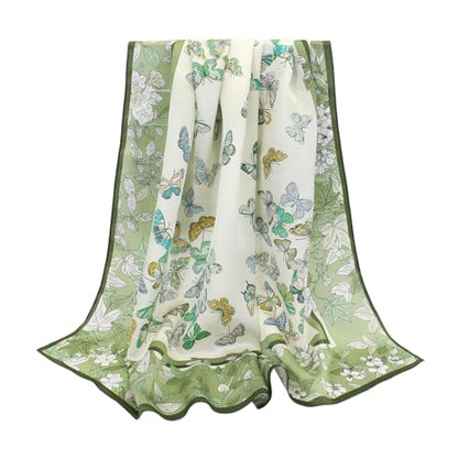 100% Pure Mulberry Silk Scarf 35" Large Square Lightweight Headscarf –Women’s Hair Wraps-With Gift Packed - color: Butterflies-light Green
