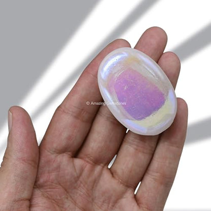 Amazing Gemstone Angel Aura Quartz Crystals and Healing Stones - Large Palm Stone Crystals Piedra - Crystal for Good Luck, Positive Energy, Meditation - Unique Stocking Stuffers, Gifts for Women, Men - color: Angel Aura Quartz