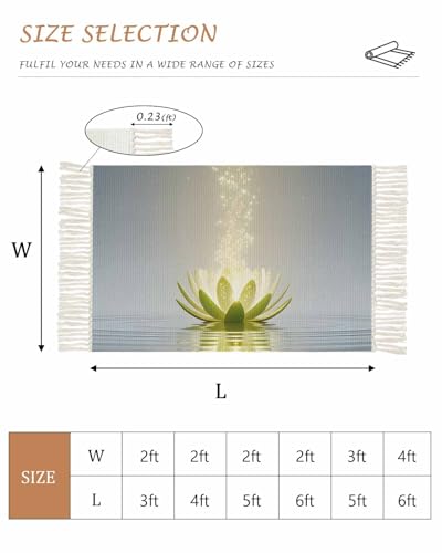 Zen Meditation Lotus Floral Washable Rugs for Living Room, Area Rug for Bedroom, Green Floral Modern Art 3x5 Feet Woven Area Carpet with Tassels, Throw Carpet Rug for Bedside - size: 3x5FT