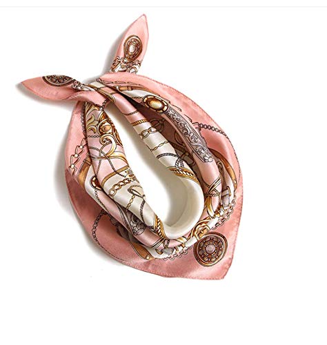ANDANTINO 100% Mulberry Silk Scarf -21” Lightweight Square Neckerchief – Breathable Digital Printed Scarves with Gift Packed - color: Pink Chains