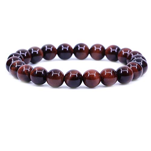 Keleny Gem Semi Precious Gemstones 8mm Round Beads Crystal Stretch Bracelets 7 Inch Unisex - color: Red Tiger Eye Quartzite