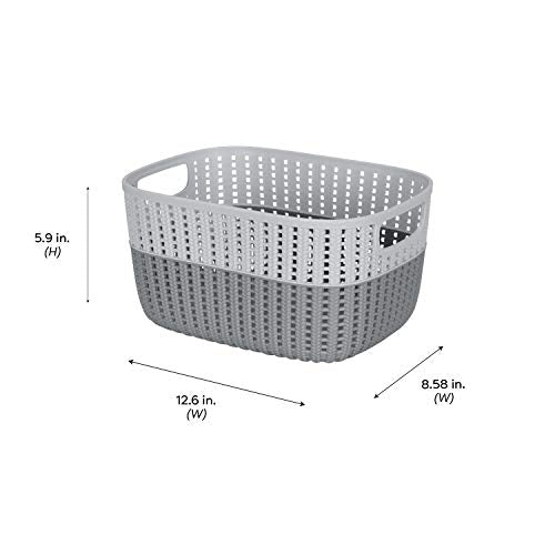 Simplify 2 Tone Sailor Knot Plastic Storage Tote | Decorative Basket | Closet Organization | De-clutter | Accessories | Toys | Bathroom Organization | Medium | Grey/Grey