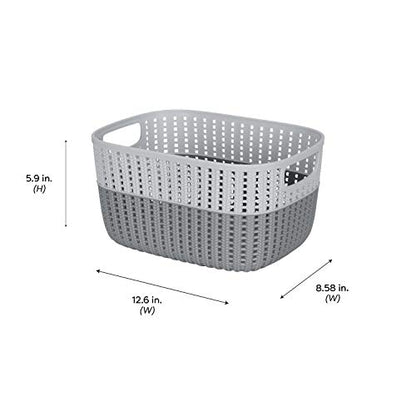 Simplify 2 Tone Sailor Knot Plastic Storage Tote | Decorative Basket | Closet Organization | De-clutter | Accessories | Toys | Bathroom Organization | Medium | Grey/Grey
