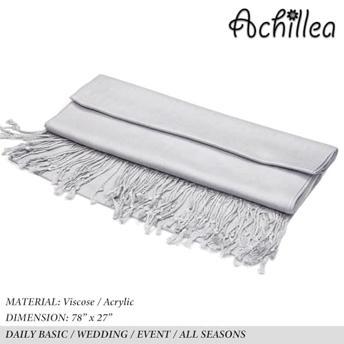 Achillea Lightweight Pashmina Scarf for Women – Soft Silky Shawl Wrap for Evening Dresses, Bridesmaids & Everyday Wear - color: Silver Grey