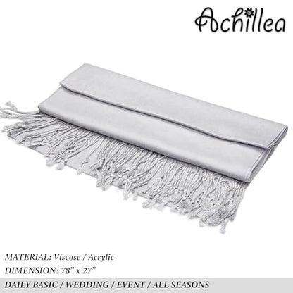 Achillea Lightweight Pashmina Scarf for Women – Soft Silky Shawl Wrap for Evening Dresses, Bridesmaids & Everyday Wear - color: Silver Grey
