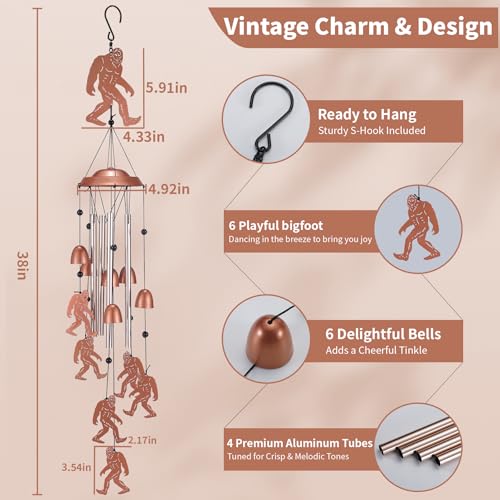 Bigfoot Wind Chimes Outdoor, Metal Sasquatch Gifts for Men Dad Grandpa, Unique Garden Patio Yard Decor Windchime - size: Bigfoot