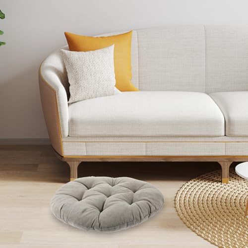 Floor Pillow Seat Cushion Corduroy Thick Tufted Meditation Mat 42cm Diameter 6-8cm Thick Charcoal Grey Floor Seating Cushion for Yoga Living Room Tatami