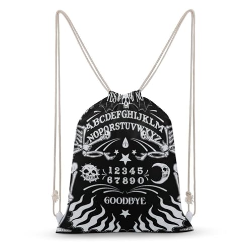 Skull Skeleton Witch Board Tarot Black Art Portable Canvas Drawstring Backpack with Drawstring Pockets 30x40cm - color: Skull Skeleton Witch Board Tarot Black Art, size: 30x40cm