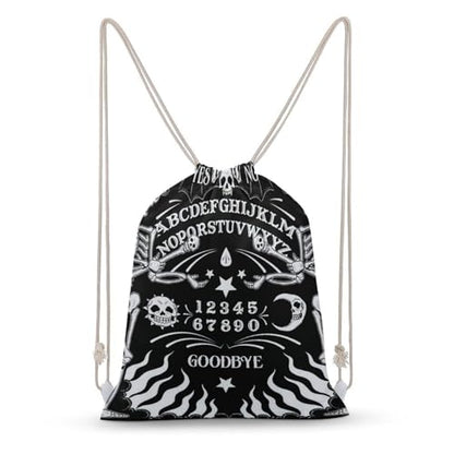 Skull Skeleton Witch Board Tarot Black Art Portable Canvas Drawstring Backpack with Drawstring Pockets 30x40cm - color: Skull Skeleton Witch Board Tarot Black Art, size: 30x40cm