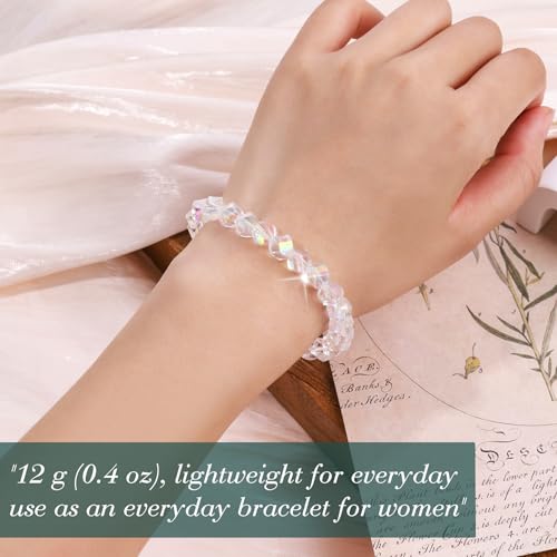 HANGINTHERE Aurora Borealis Crystal Bracelet for Women – Stretchy Iridescent Faceted Beads with AB Coating, 5000+ Pull Tested Elastic Cord, Gift Ready in Velvet Pouch/Box
