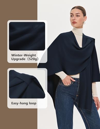 PULI Womens Large Cross Front Poncho Sweater Wrap Topper Knitted Elegant Shawls Cape for Fall Winter - color: Extra Warm Dark Slate Blue