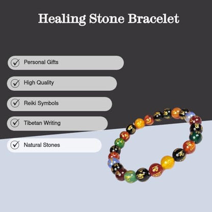 Om Mani Padme Hum Engraved Multicolor Stone Crystal Bracelet - Natural Healing Stones for Reiki, Tarot & Feng Shui