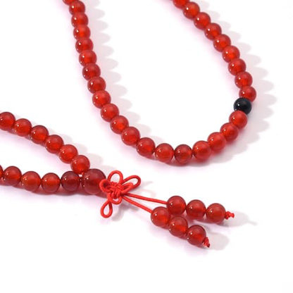 108 Mala Prayer Beads Bracelet 6mm Genuine Gemstone Healing Crystal Stone Beaded Bracelet Buddhist Tibetan Handmade Knotted Elastic Necklace for Yoga Meditation Unisex Women Men - color: Carnelian