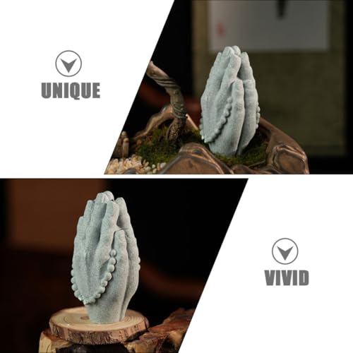 Yardwe Zen Buddha Beads Hand Statue Sandstone Craft Figurine Home Decor Accent Meditation Sculpture for Living Room Tea Room Display
