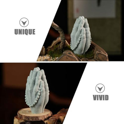 Yardwe Zen Buddha Beads Hand Statue Sandstone Craft Figurine Home Decor Accent Meditation Sculpture for Living Room Tea Room Display