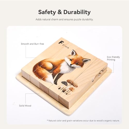 IEATFO 4 in 1 Wooden Animal Chunky Puzzle, 5 Solid Wood Puzzle Blocks with 4 Sides Realistic Forest Animals, Wooden Block Puzzle with Durable Base for Toddlers 3+ Years - Montessori Inspired - style: 4 in 1 (Forest)
