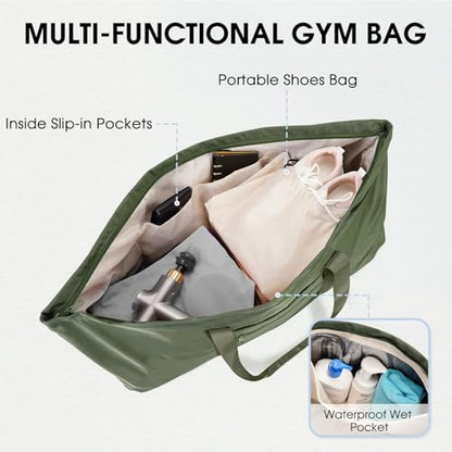 Large Yoga Mat Bag with Shoes Compartment and Wet Pocket Ladies Pilates Gym Tote Bag with Yoga Mat Holder Strap for Women Men Workout Carrier Stuff Accessories - color: Army Green