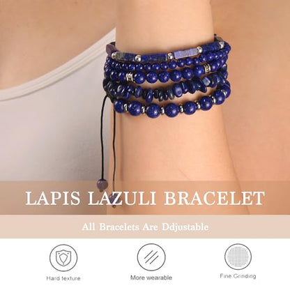5Pcs Healing Crystal Bracelet for Women Men, Handmade Adjustable Gemstone Bracelets Beaded Reiki Energ Bracelet Set Jewelry Gifts for Women Men - color: Lapis lazuli