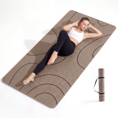 EaseUp Large yoga mat,73’x35.5’x0.4’,extra thick and wide,10mm pilates mat,non-slip exercise mat,workout mats for home gym - color: Brown/Beige