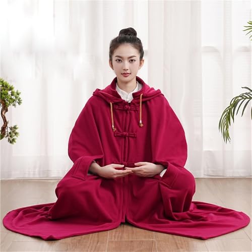 Unisex Meditation Buddhist Cloak Warm Plush Meditation Outerwear Meditation Prayer Outfit Coat Traditional Monk Robe - color: Red, size: Small