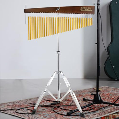 EASTROCK 36 Note Chimes Slant Style Musical Instruments Percussion Instrument European Ash Single-row Chime Bar Chimes Percussion Height-Adjustable Stand Gold - color: Gold