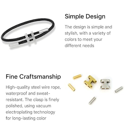 OSIRIDEH2 Bracelet with Adjustable Design Polished H Shape Buckle, Bracelets for Women, 18k Gold-plated Buckle Design Titanium Steel Wire Rope Women's Gift Jewelry - color: Black Silver