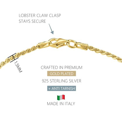 KISPER 18K Gold Plated 925 Sterling Silver Chain Bracelets for Women, Waterproof Tarnish Resistant, Curb/Rope/Figaro/Mariner Link Bracelet, 6.5, 7, 8, 9 Inch - size: 9 inches (large), style: Rope