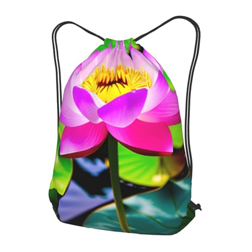Lotus Flowers Drawstring Backpacks Polyester Bag For Yoga Meditation Fitness - size: Medium