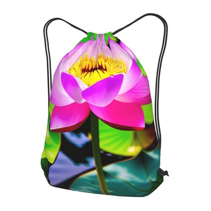 Lotus Flowers Drawstring Backpacks Polyester Bag For Yoga Meditation Fitness - size: Medium
