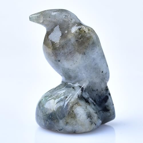 Moonstone Crystal Raven 2" Natural Crystal Handmade Sculpture Lucky Guardian Pocket Statue Healing Stone Animal Statue Office Home Decor Gift - color: Moonstone