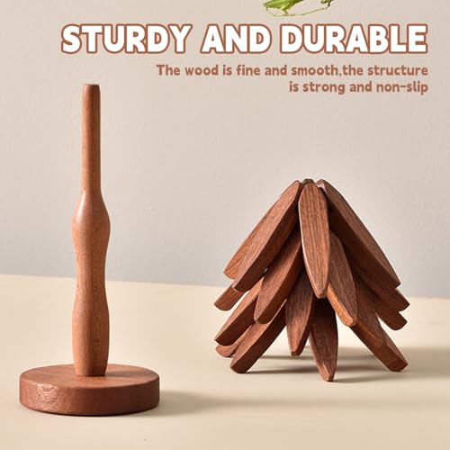 Natural Foldable Black Walnut Wooden Trivet Set - 4 Trivets + 1 Stand for Hot Dishes, Pot, Bowl, Teapot, Hot Pot Holders(Black Walnut) - color: Black Walnut