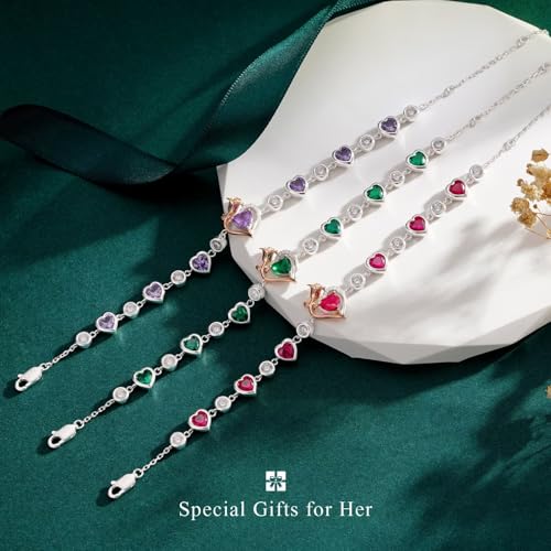 Birthstone Bracelets for Women - 925 Sterling Silver Rose Heart Charm Bracelets, Anniversary Birthday Gifts for Women Wife Mom Girlfriend Daughter, 6"+2" - color: 04-April-Elegant White