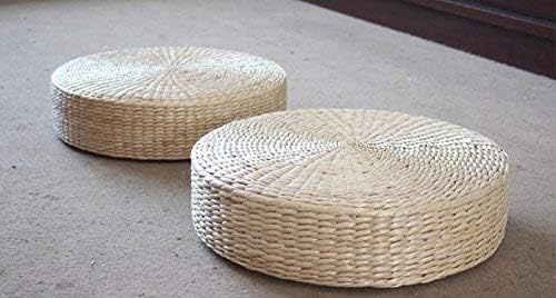 Japanese Style Handcrafted Eco-Friendly Padded Knitted Straw Flat Seat Cushion,Hand Woven Tatami Floor Cushion Corn Maize Husk (Dia40cm/15.8" x 10cm/4")