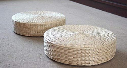 Japanese Style Handcrafted Eco-Friendly Padded Knitted Straw Flat Seat Cushion,Hand Woven Tatami Floor Cushion Corn Maize Husk (Dia40cm/15.8" x 10cm/4")