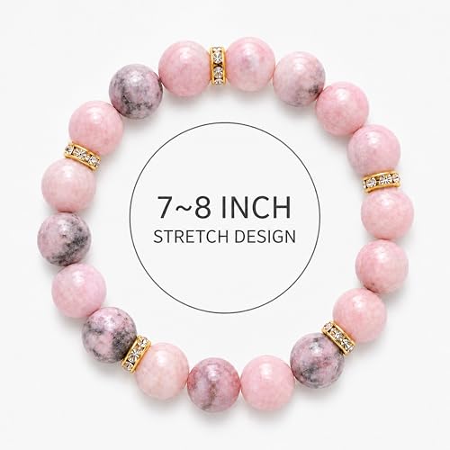 Healing Bracelet For Women Anxiety Crystal Bracelet Chakra Beaded Bracelets Rose Quartz Crystals And Healing Stones Yoga Bead Bracelet Calming Stretch Bracelet Stress Relief Gifts For Women - color: Pink-Zebra Stone