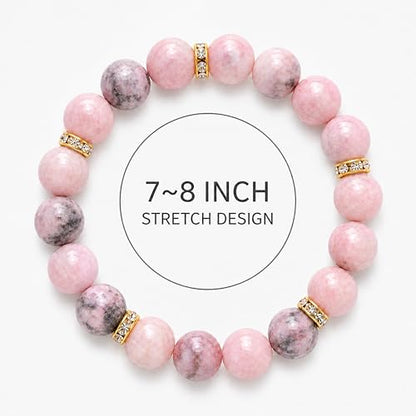 Healing Bracelet For Women Anxiety Crystal Bracelet Chakra Beaded Bracelets Rose Quartz Crystals And Healing Stones Yoga Bead Bracelet Calming Stretch Bracelet Stress Relief Gifts For Women - color: Pink-Zebra Stone
