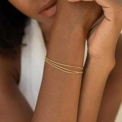 Gold Bracelets for Women, 14K Gold Plated Stackable Bracelet Stack Set Adjustable Charm Paperclip Chain Snake Link Layered Waterproof Jewelry Sets Gifts - style: Herringbone Chain GD